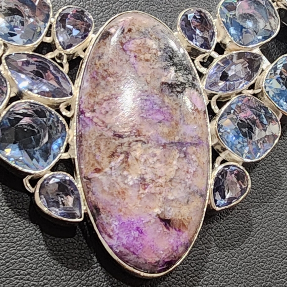 Statement Charoite Gemstone Necklace, Layered Multi Stone - NWOT - Picture 2 of 4